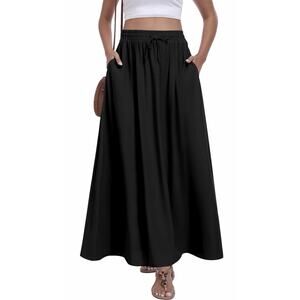 Yincro Flowy Elastic Waist Maxi Skirt W/ Pockets Black Women’s 2XL New
